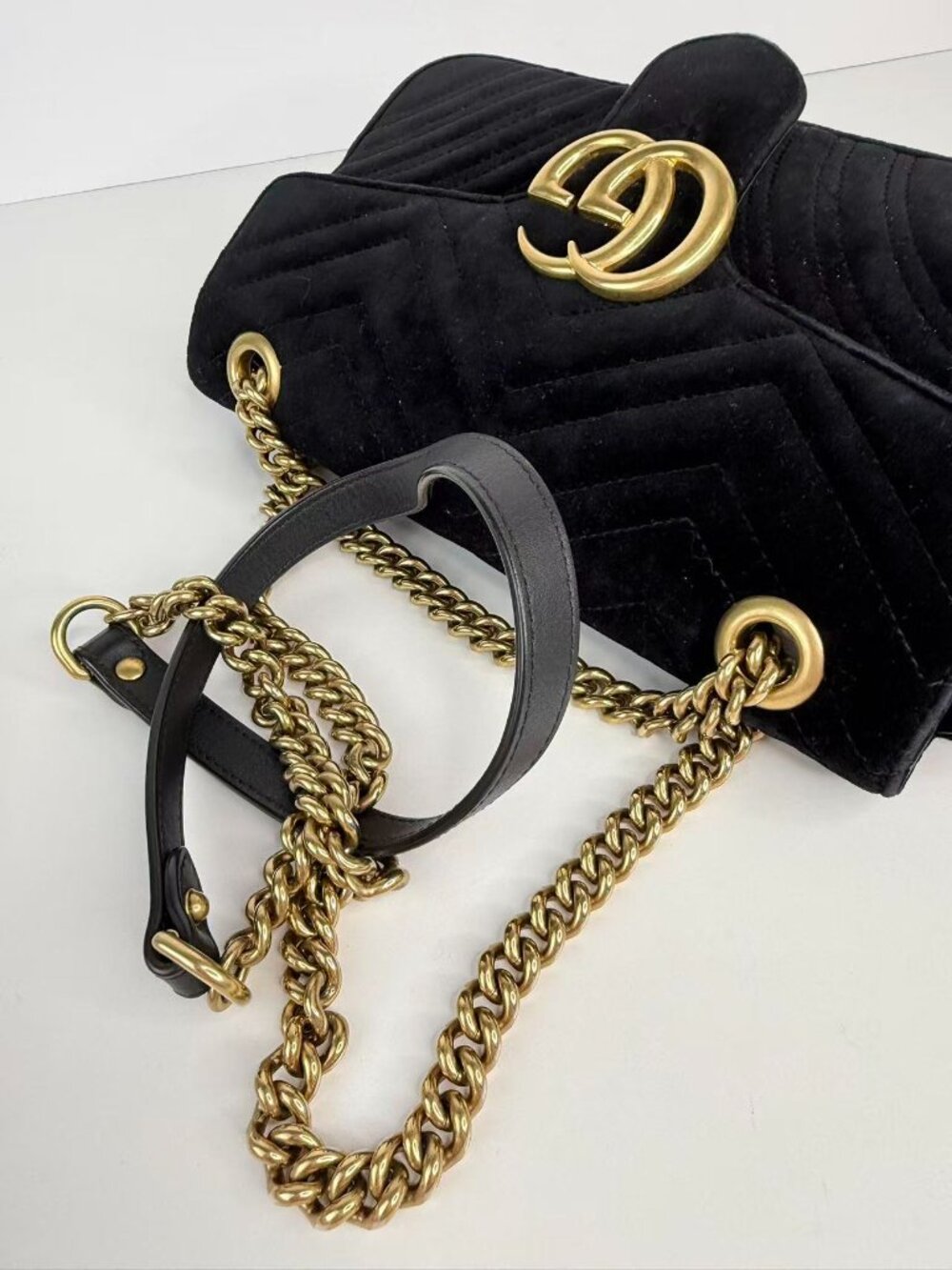 Gucci GG Marmont Small Black Velvet Matelassé Shoulder Crossbody Chain Bag - Picture 10 of 13